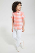 Load image into Gallery viewer, Redtag-Orange-Check-Ss-Shirt-Casual-Shirts-Boys-2 to 8 Years