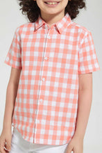 Load image into Gallery viewer, Redtag-Orange-Check-Ss-Shirt-Casual-Shirts-Boys-2 to 8 Years