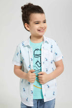 Load image into Gallery viewer, Redtag-White-Plane-Print-Shirt-And-T-Shirt-Set-Casual-Shirts-Boys-2 to 8 Years