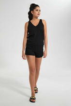 Load image into Gallery viewer, Redtag-Black-Rib-Shorts-Loungewear-Shorts-Women's-