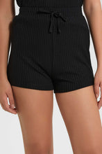 Load image into Gallery viewer, Redtag-Black-Rib-Shorts-Loungewear-Shorts-Women's-