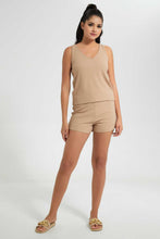 Load image into Gallery viewer, Redtag-Brown-Rib-Vest-Plain-T-Shirts-Women's-