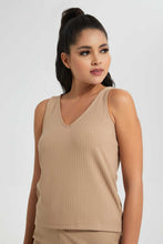 Load image into Gallery viewer, Redtag-Brown-Rib-Vest-Plain-T-Shirts-Women's-