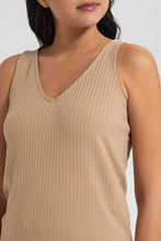 Load image into Gallery viewer, Redtag-Brown-Rib-Vest-Plain-T-Shirts-Women's-