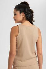 Load image into Gallery viewer, Redtag-Brown-Rib-Vest-Plain-T-Shirts-Women's-