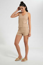 Load image into Gallery viewer, Redtag-Brown-Rib-Shorts-Loungewear-Shorts-Women's-