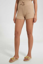 Load image into Gallery viewer, Redtag-Brown-Rib-Shorts-Loungewear-Shorts-Women's-