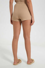 Load image into Gallery viewer, Redtag-Brown-Rib-Shorts-Loungewear-Shorts-Women's-