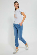 Load image into Gallery viewer, Redtag-Light-Wash-Knit-Denim-Jogger-Jeggings-Women's-