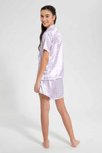 Load image into Gallery viewer, Redtag-Purple/White-Sateen-Short-Sets-Category:Pyjama-Sets,-Colour:Assorted,-Filter:Senior-Girls-(9-to-14-Yrs),-GSR-Pyjama-Sets,-New-In,-New-In-GSR,-Non-Sale,-S22D,-Section:Kidswear-Senior-Girls-9 to 14 Years