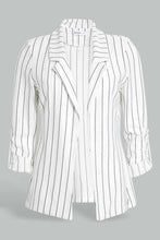 Load image into Gallery viewer, Redtag-White-Stripe-Rolled-Up-Sleeve-Jacket-Category:Jackets,-Colour:White,-Filter:Women's-Clothing,-New-In,-New-In-Women,-Non-Sale,-S22C,-Section:Women,-Women-Jackets-Women's-