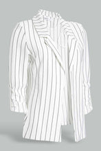 Load image into Gallery viewer, Redtag-White-Stripe-Rolled-Up-Sleeve-Jacket-Category:Jackets,-Colour:White,-Filter:Women's-Clothing,-New-In,-New-In-Women,-Non-Sale,-S22C,-Section:Women,-Women-Jackets-Women's-