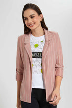 Load image into Gallery viewer, Redtag-Pink-Stripe-Rolled-Up-Sleeve-Jacket-Category:Jackets,-Colour:Apricot,-Filter:Women's-Clothing,-New-In,-New-In-Women,-Non-Sale,-S22C,-Section:Women,-Women-Jackets-Women's-