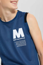 تنزيل الصورة على معرض الصور، Redtag-Blue-Sleeveless-Vest-Tee-Plain-T-Shirts-Senior-Boys-9 to 14 Years