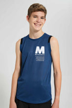 تنزيل الصورة على معرض الصور، Redtag-Blue-Sleeveless-Vest-Tee-Plain-T-Shirts-Senior-Boys-9 to 14 Years