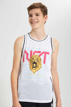 تنزيل الصورة على معرض الصور، Redtag-White-Sleeveless-Vest-Tee-Plain-T-Shirts-Senior-Boys-9 to 14 Years