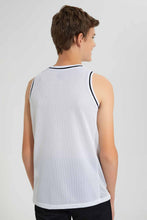 تنزيل الصورة على معرض الصور، Redtag-White-Sleeveless-Vest-Tee-Plain-T-Shirts-Senior-Boys-9 to 14 Years