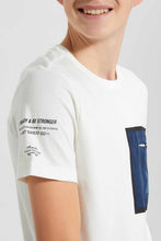 تنزيل الصورة على معرض الصور، Redtag-White-Oversize-Heat-Seal-Patch-Tee-Plain-T-Shirts-Senior-Boys-9 to 14 Years