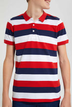 تنزيل الصورة على معرض الصور، Redtag-Navy/Red/White-Stripe-Polo-Tee-Polo-Shirts-Senior-Boys-9 to 14 Years