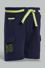 تنزيل الصورة على معرض الصور، Redtag-Navy-Cargo-Pocket-Rib-Active-Shorts-Active-Shorts-Infant-Boys-3 to 24 Months