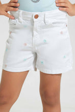 Load image into Gallery viewer, White Embellished Denim Short