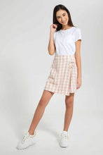 Load image into Gallery viewer, Redtag-White/Pink-Plaid-Front-Wrap-Skirt-Skirts-Senior-Girls-9 to 14 Years