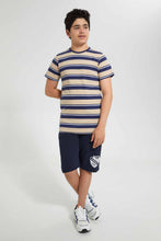Load image into Gallery viewer, Redtag-Navy-Striped-T-Shirt-Striped-T-Shirts-Senior-Boys-9 to 14 Years