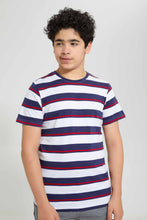 Load image into Gallery viewer, Redtag-White-Striped-T-Shirt-Striped-T-Shirts-Senior-Boys-9 to 14 Years
