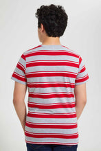 Load image into Gallery viewer, Redtag-Grey-Melange-Striped-T-Shirt-Striped-T-Shirts-Senior-Boys-9 to 14 Years