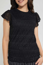 Load image into Gallery viewer, Black Ruffles Sleeve Lace Top