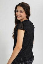 Load image into Gallery viewer, Black Ruffles Sleeve Lace Top