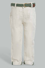 Load image into Gallery viewer, Redtag-Ecru-Lenin-Casual-Trousers-With-Belt-Chino-Trousers-Infant-Boys-3 to 24 Months