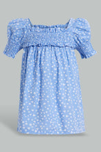 تنزيل الصورة على معرض الصور، Redtag-Blue-Aop-Puff-Sleeves-Dress-Dresses-Infant-Girls-3 to 24 Months