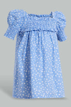 تنزيل الصورة على معرض الصور، Redtag-Blue-Aop-Puff-Sleeves-Dress-Dresses-Infant-Girls-3 to 24 Months