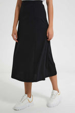 Load image into Gallery viewer, Redtag-Black-A-Line-Elasticated-Waist-Ribbed-Skirt-Skirts-Women's-