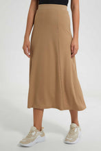 Load image into Gallery viewer, Redtag-Beige-A-Line-Elasticated-Waist-Ribbed-Skirt-Skirts-Women's-