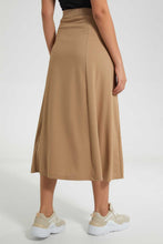 Load image into Gallery viewer, Redtag-Beige-A-Line-Elasticated-Waist-Ribbed-Skirt-Skirts-Women's-