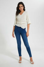 Load image into Gallery viewer, Redtag-Cream-Dobby-Linen-Blend-Front-Knot-Detail-Blouse-Blouses-Women's-