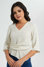 Load image into Gallery viewer, Redtag-Cream-Dobby-Linen-Blend-Front-Knot-Detail-Blouse-Blouses-Women's-