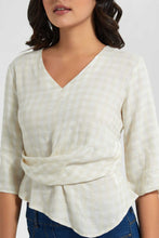 Load image into Gallery viewer, Redtag-Cream-Dobby-Linen-Blend-Front-Knot-Detail-Blouse-Blouses-Women's-