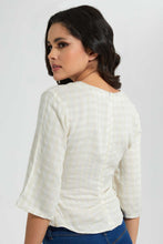 Load image into Gallery viewer, Redtag-Cream-Dobby-Linen-Blend-Front-Knot-Detail-Blouse-Blouses-Women's-