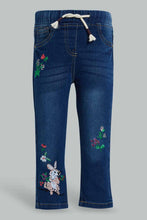 تنزيل الصورة على معرض الصور، Redtag-Darkwash-Embroidered-Pullon-Denim-Jogger-Jeans-Jogger-Fit-Infant-Girls-3 to 24 Months