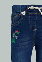 تنزيل الصورة على معرض الصور، Redtag-Darkwash-Embroidered-Pullon-Denim-Jogger-Jeans-Jogger-Fit-Infant-Girls-3 to 24 Months