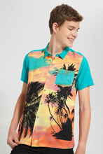 Load image into Gallery viewer, Redtag-Green-Palm-Tree-Aop-Shirt-Casual-Shirts-Senior-Boys-9 to 14 Years