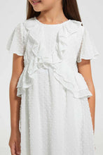Load image into Gallery viewer, Redtag-White-Frill-Dobby-Dress-Dresses-Girls-2 to 8 Years