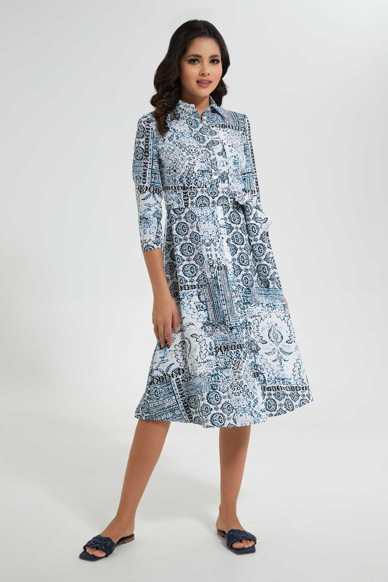 Redtag-Assorted-Printed-Collared-Belted-Shirt-Dress-Dresses-Women's-