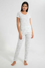 Load image into Gallery viewer, Redtag-White-Printed-Aop-Pyjama-Set-Pyjama-Sets-Women's-