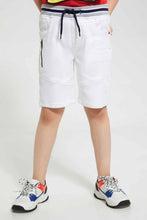 Load image into Gallery viewer, Redtag-White-Adventure-Embossed-Ribbed-Waistband-Knit-Denim-Short-Denim-Shorts-Boys-2 to 8 Years