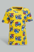 Load image into Gallery viewer, Redtag-Yellow-Truck-Printed-Tshirt-And-White-Bottom-Set-(2-Pack)-Sets-Infant-Boys-3 to 24 Months
