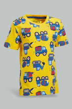 Load image into Gallery viewer, Redtag-Yellow-Truck-Printed-Tshirt-And-White-Bottom-Set-(2-Pack)-Sets-Infant-Boys-3 to 24 Months